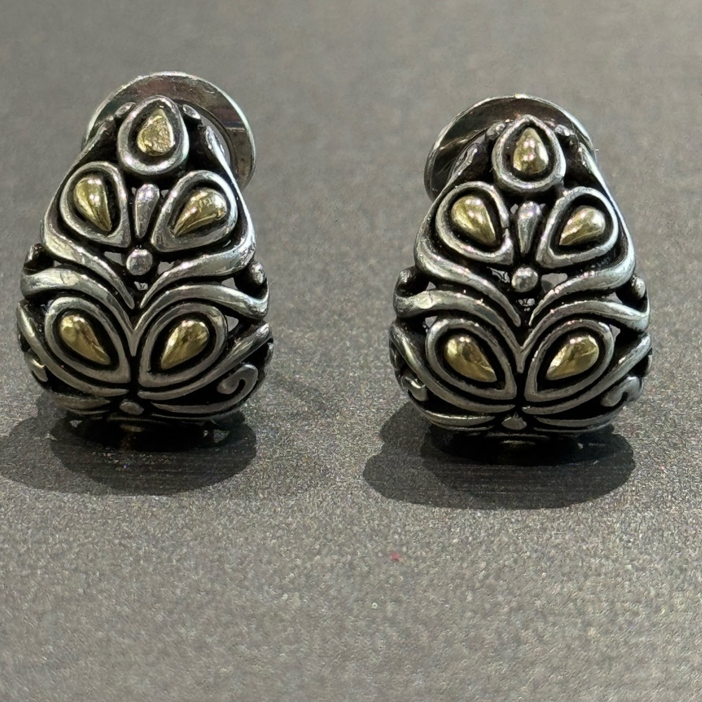 John Hardy Jaisalmer Sterling Silver and 18 K Teardrop Shaped Earrings Preowned